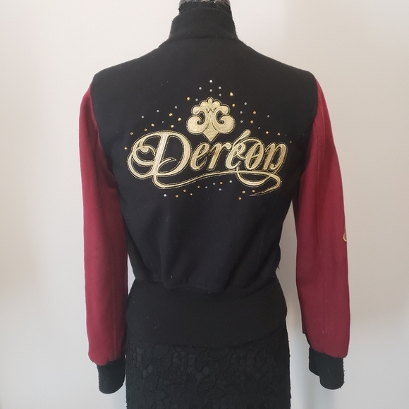 Beyonce's House of Dereon Black Maroon Wool Blend Varsity Jacket Size S - Picture 5 of 14